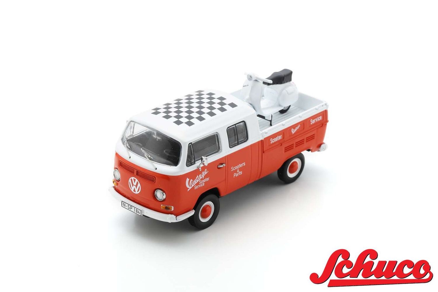 1:43 Schuco - VW T2 DoKa "Vintage Scooter Parts" w. Vespa GS