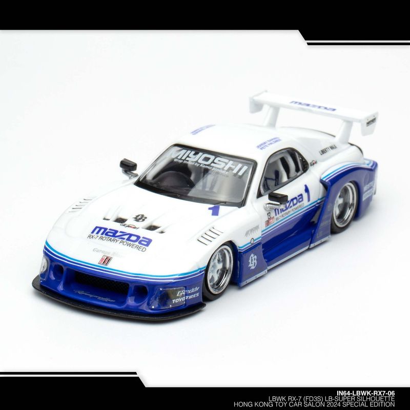 1:64 Inno64 - LBWK Mazda RX7 (FD3S) LB Super Silhouette *Hong Kong Toy Car Salon 2024 Special Edition*, white/blue 1:64 Inno64 - LBWK Mazda RX7 (FD3S) LB Super Silhouette *Hong Kong Toy Car Salon 2024 Special Edition*, white/blue
