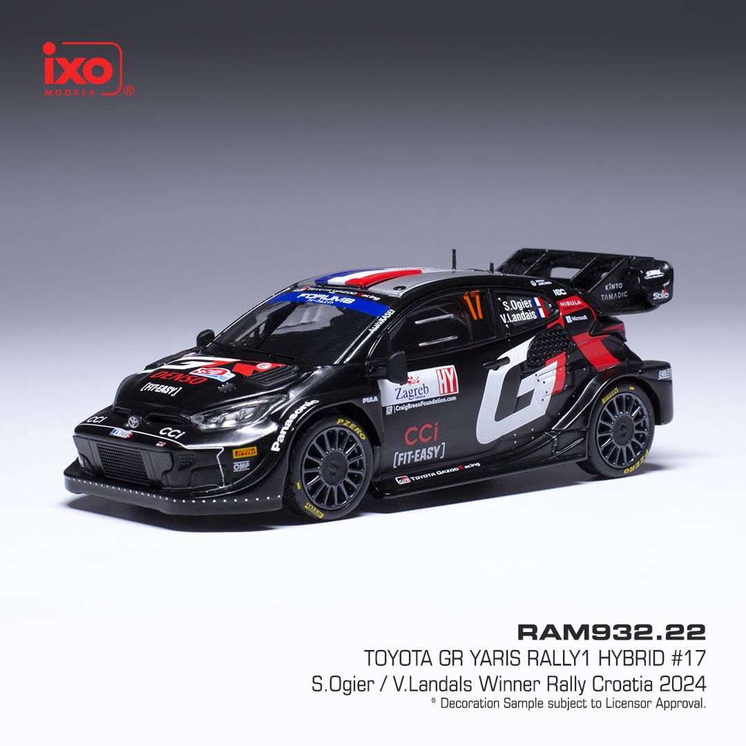 1:43 Ixo - 2024 Toyota Yaris Rally 1 #17 WRC Rally Croatia S.Ogier V.Landais