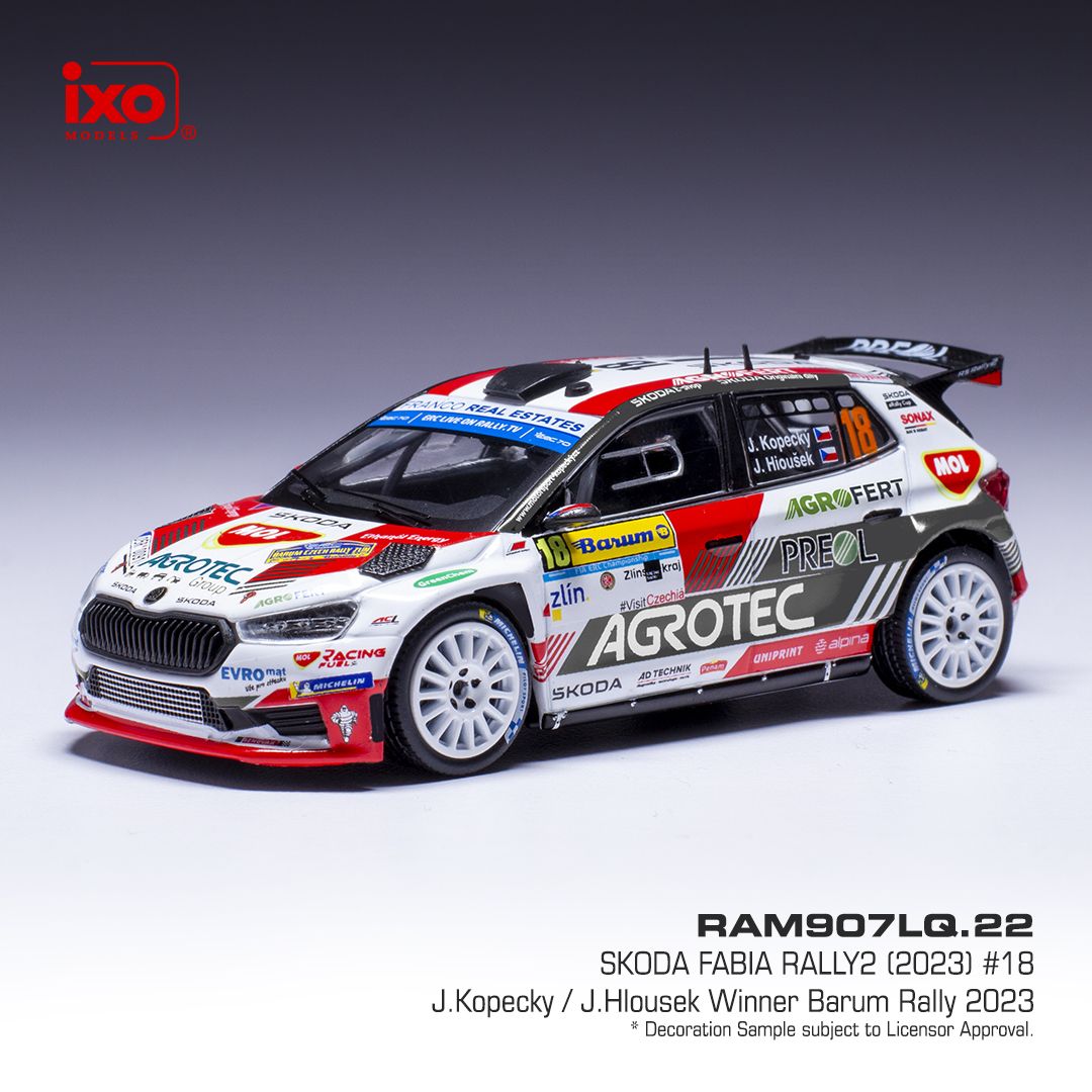 1:43 Ixo - Skoda Fabia Rally2, No.18, Barum Rally, J.Kopecky/J.Hlousek, 2023