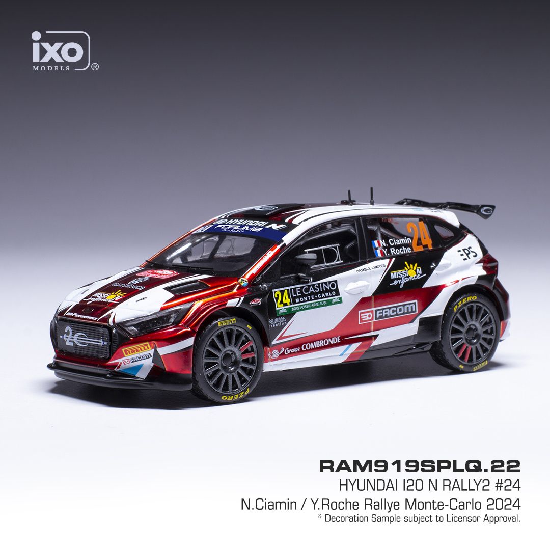 1:43 Ixo - Hyundai i20 N Rally2, No.24, WRC, Rallye Monte Carlo, N.Ciamin/Y.Roche, 2024