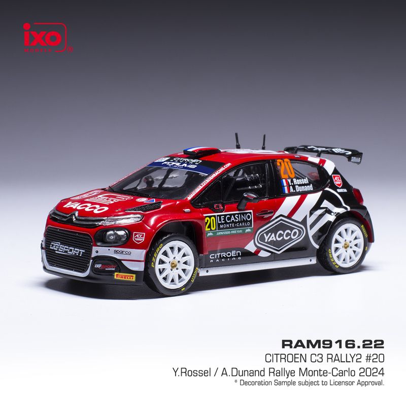 1:43 Ixo - Citroen C3 Rally 2, No.20, WRC, Rallye Monte Carlo, Y.Rossel/A.Dunand, 2024 1:43 Ixo - Citroen C3 Rally 2, No.20, WRC, Rallye Monte Carlo, Y.Rossel/A.Dunand, 2024