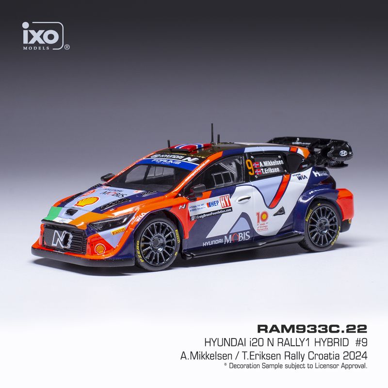 1:43 Ixo - 2024 Hyundai i20 N Rally1 WRC #9 Rally Croatia A.Mikkelsen T.Eriksen 1:43 Ixo - 2024 Hyundai i20 N Rally1 WRC #9 Rally Croatia A.Mikkelsen T.Eriksen