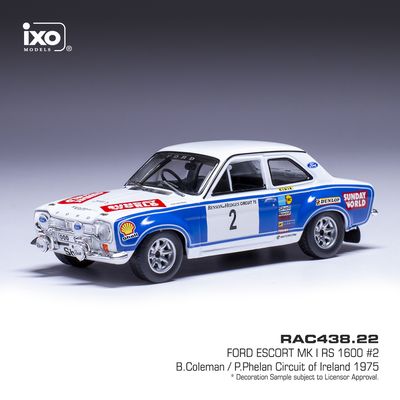 1:43 Ixo - 1975 Ford Escort MK I RS 1600 #2 Circuit of ireland B.Coleman P.Phelan