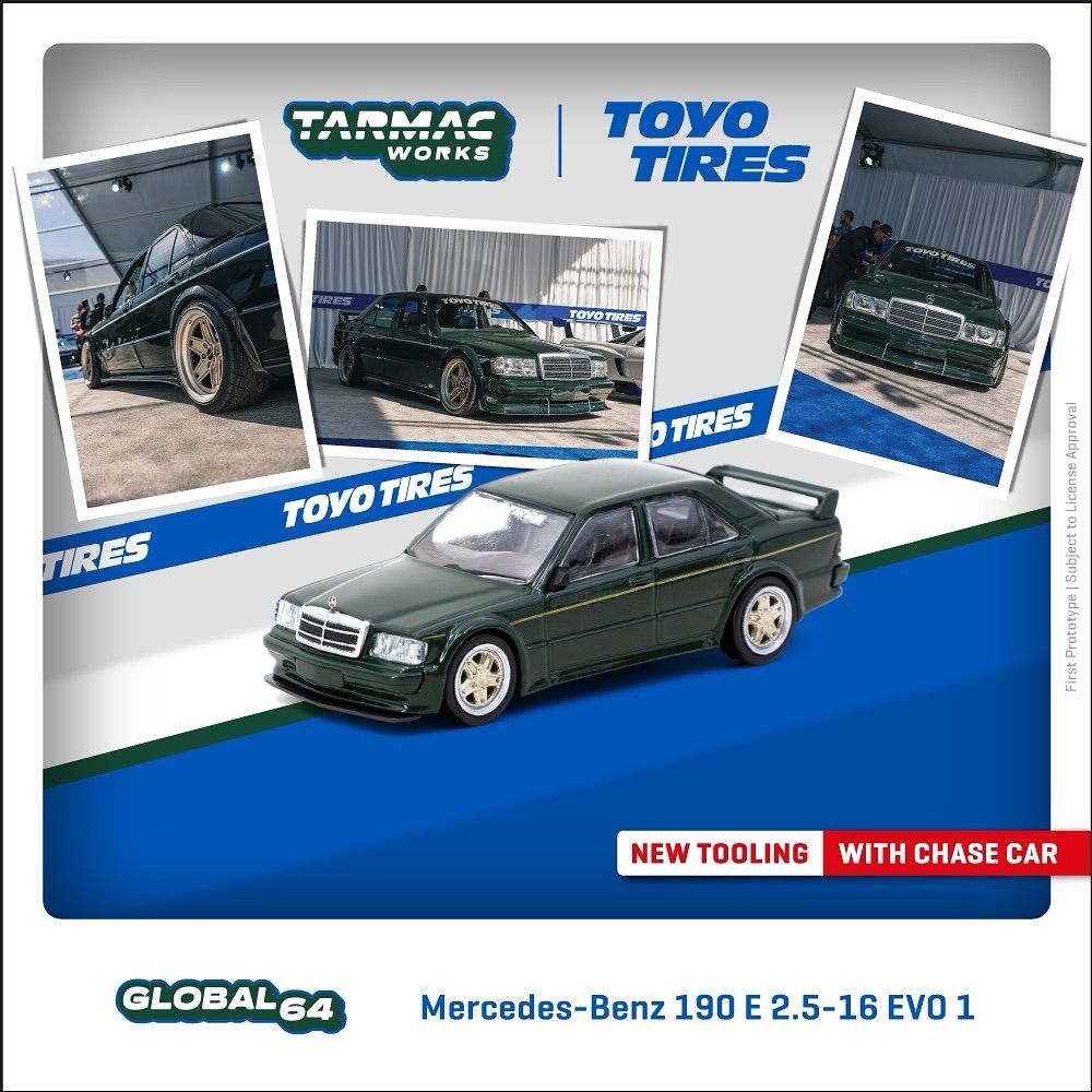 1:64 Tarmac - Mercedes Benz 190 E 2.5-16 EVO 1 *Toyo Tires*, black