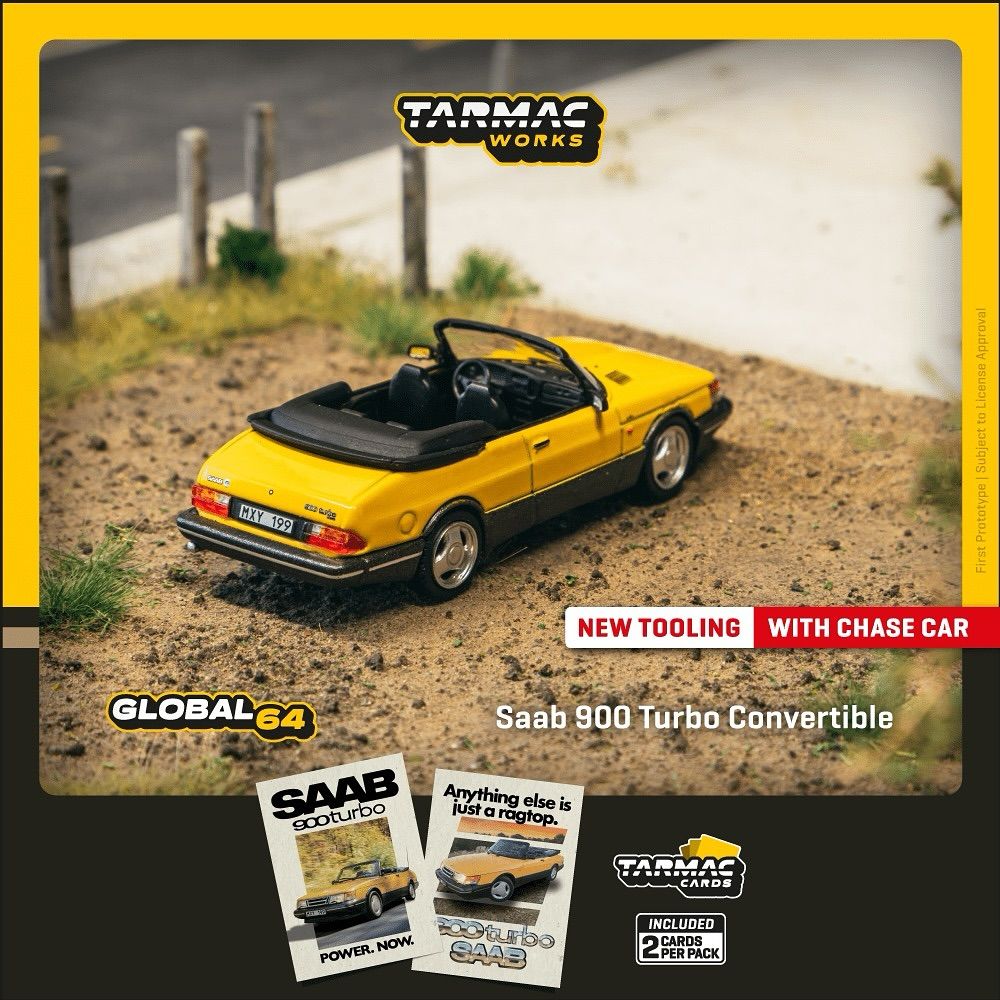 1:64 Tarmac - Saab 900 Turbo Convertible, yellow *Tarmac Cards*