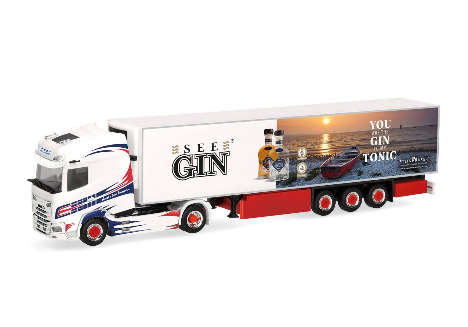 1:87 Herpa - DAF XG+ Kühlkoffer-Sattelzug "Aurich & Sohn Transport GmbH/SEE GIN"