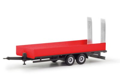 1:87 Herpa - LKW Tiefladetandemanhänger mit Auffahrrampen 2achs, rot