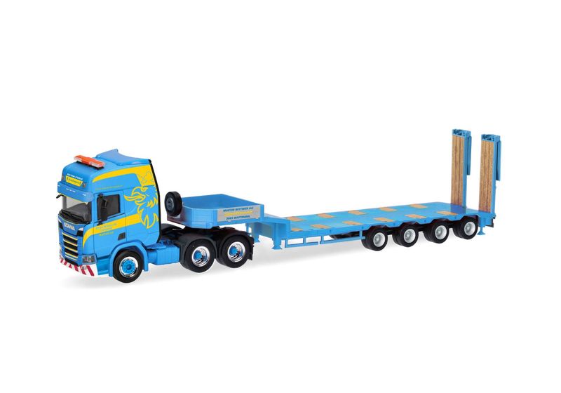 1:87 Herpa - Scania CR 20 HD Semitieflade-Sattelzug mit Rampen "Martin Wittwer Wattenwil"