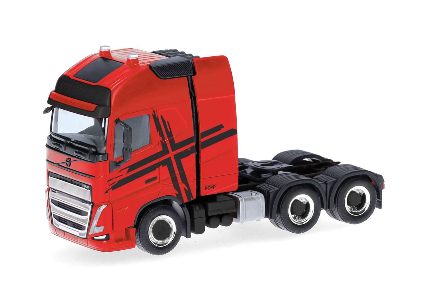 1:87 Herpa - Volvo FH 16 GL XL 2020 Zugmaschine mit Schwerlastturm 3achs, rot-schwarz