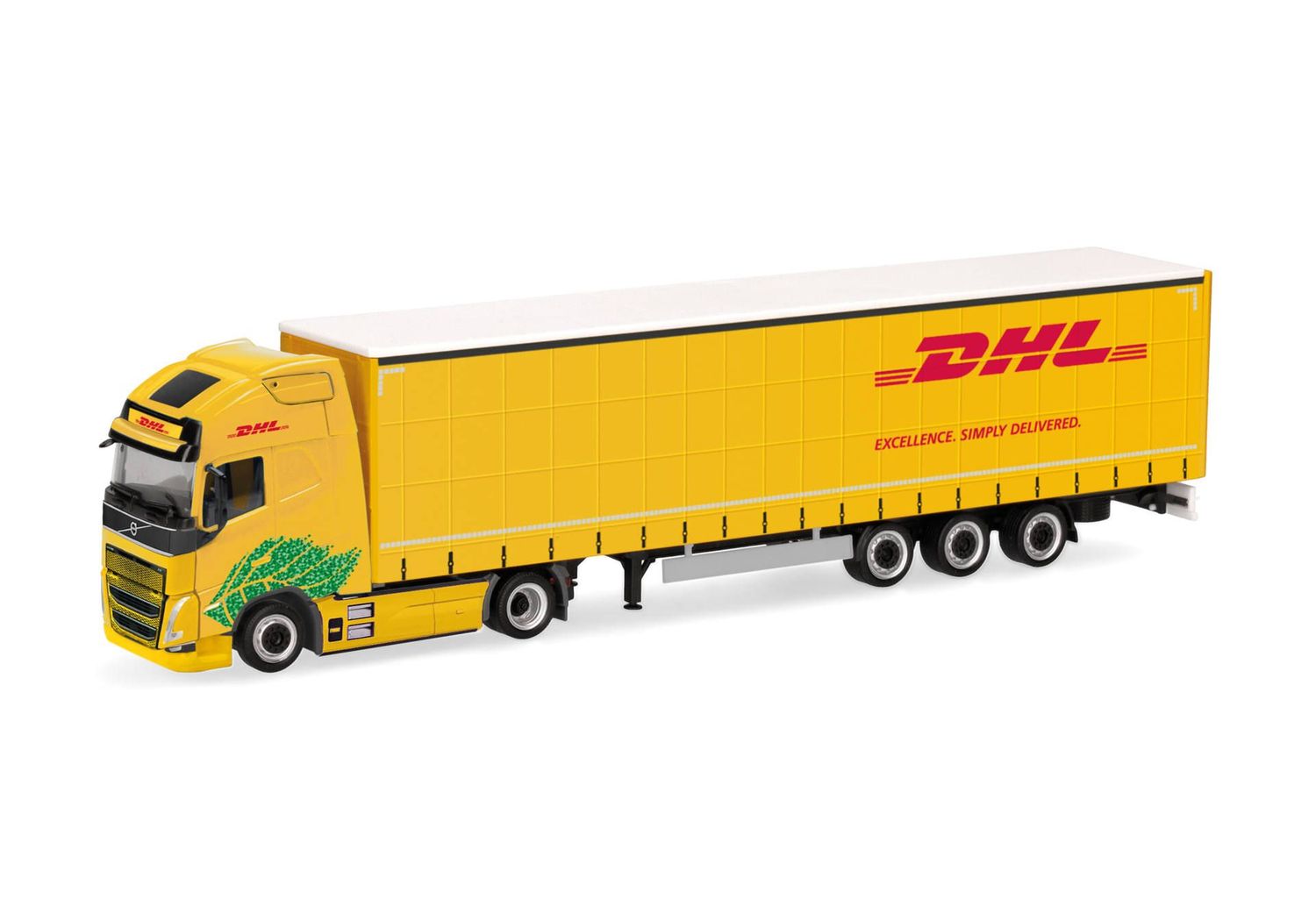 1:87 Herpa - Volvo FH GL XL Electric Lowlinergardinenplanen-Sattelzug "DHL"