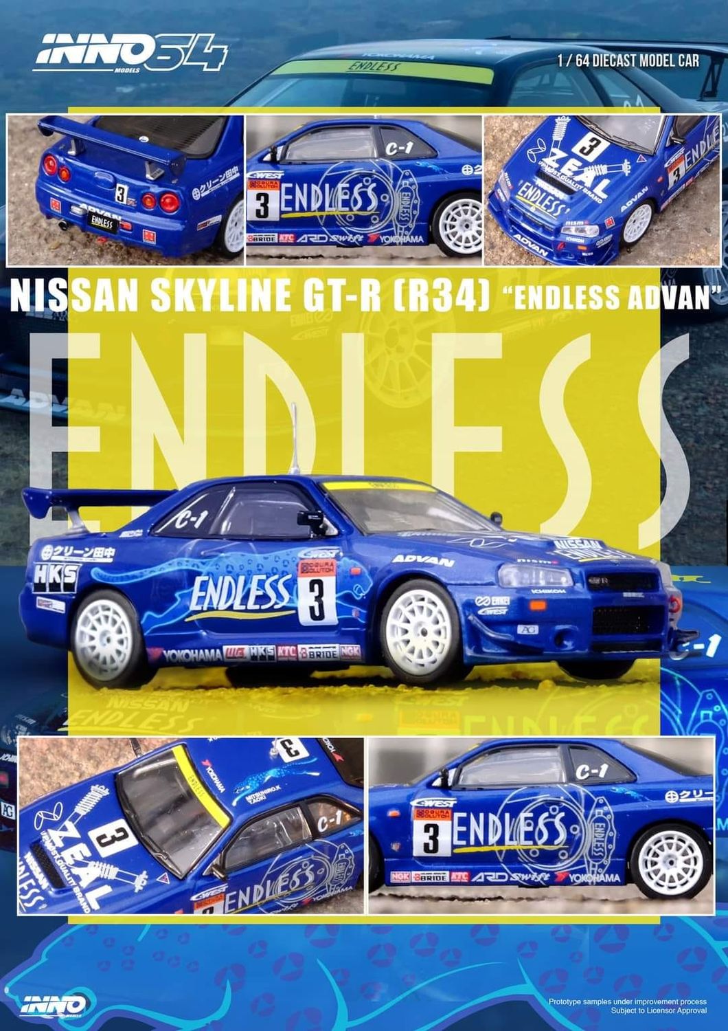 1:64 Inno64 - Nissan Skyline GT-R (R34) #3 *Endless Advan* Super Taikyu Series 2002 Winner