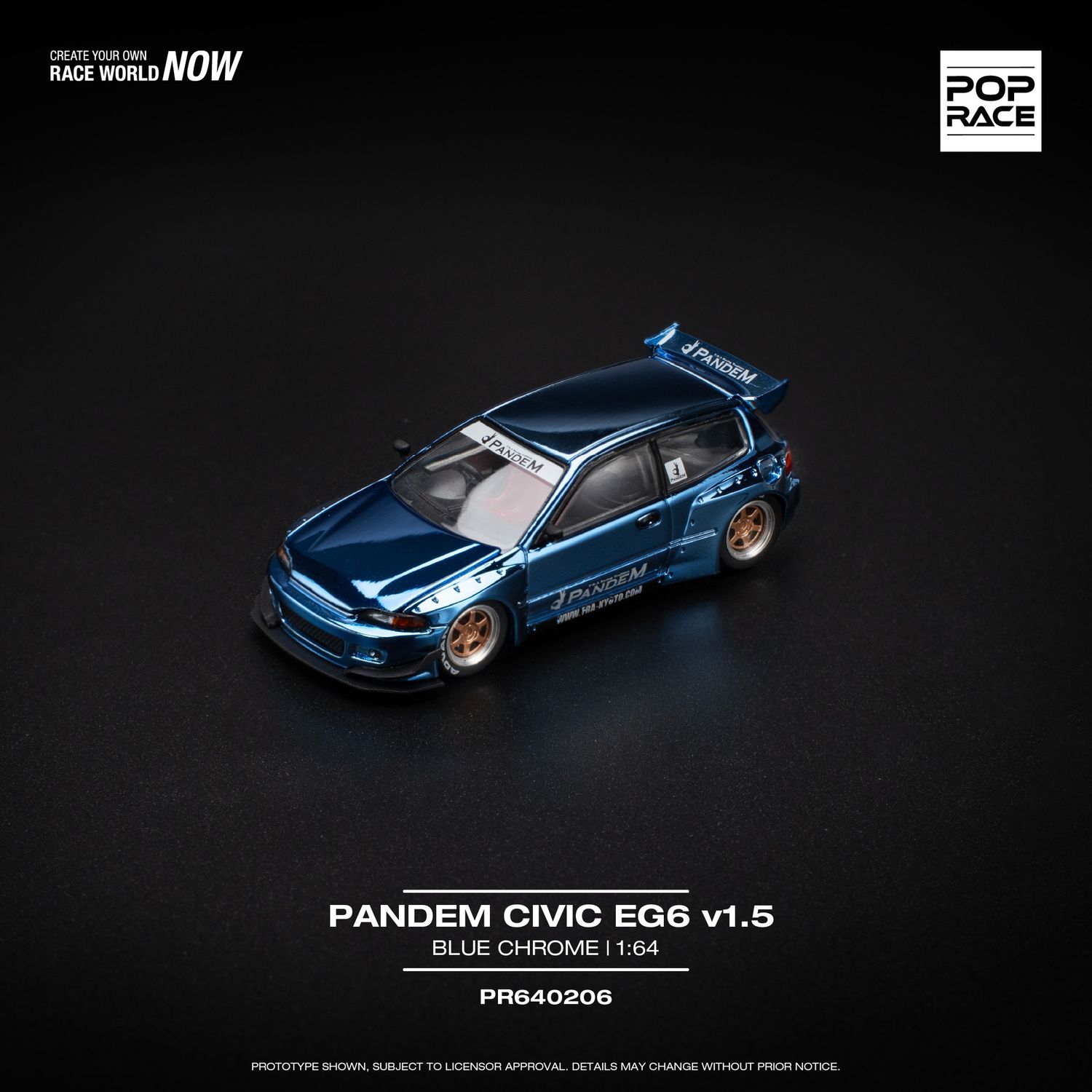 1:64 Pop Race Limited - Pandem Civic EG6, blue chrome