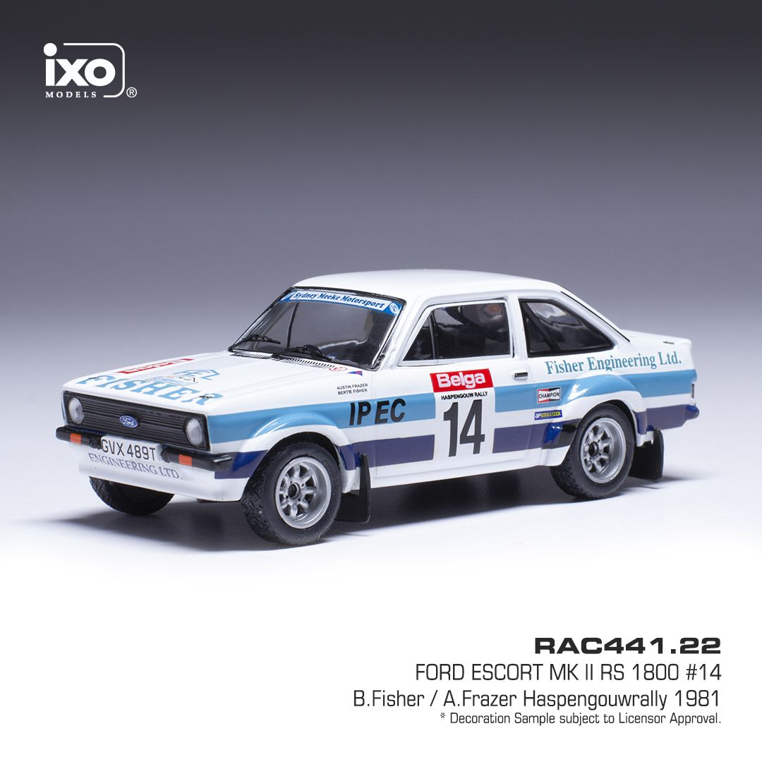 1:43 Ixo - 1980 Ford Escort MK II RS 1800 #14 Haspengouw Rallye B.Fisher A.Frazer