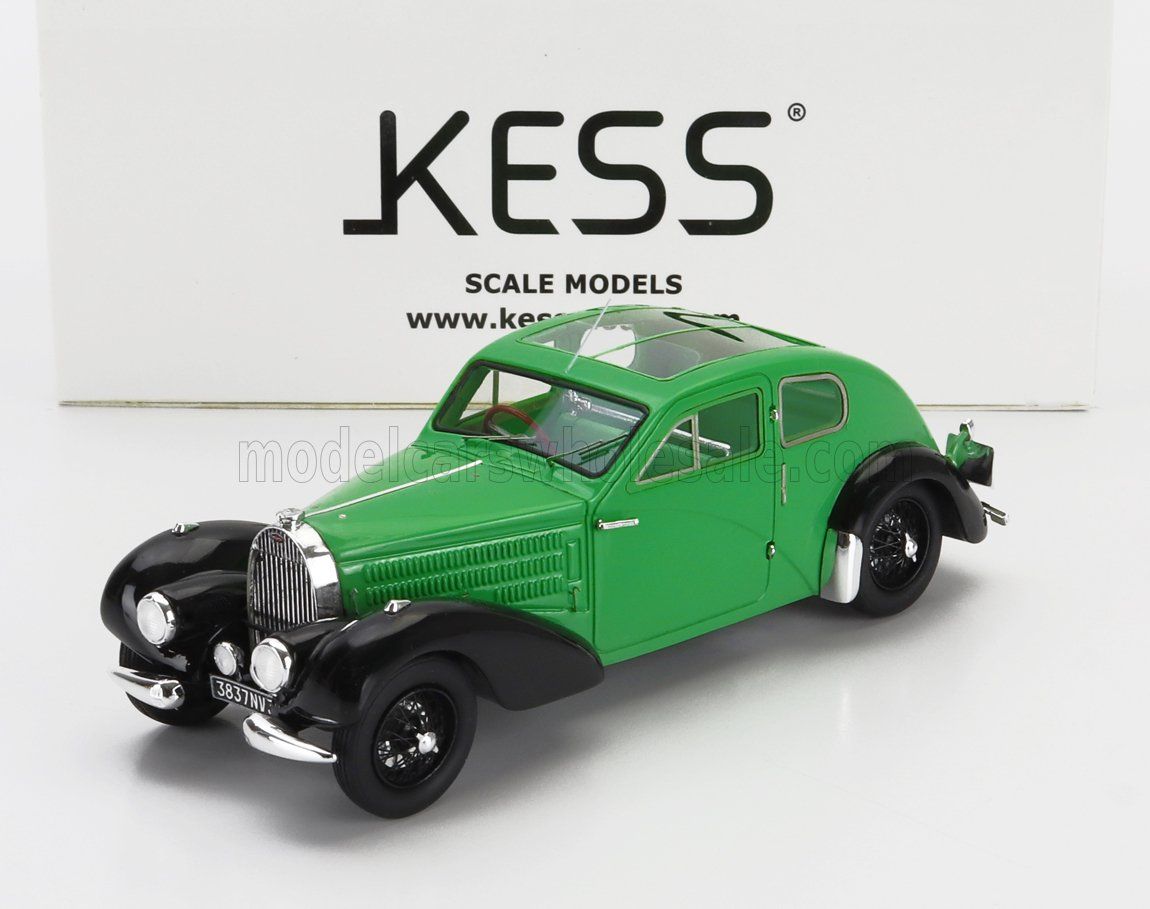 1:43 Kess Model - Bugatti 57c s/n.57355 Coupe Aerodynamic Panorama Roof 1938 Green Black