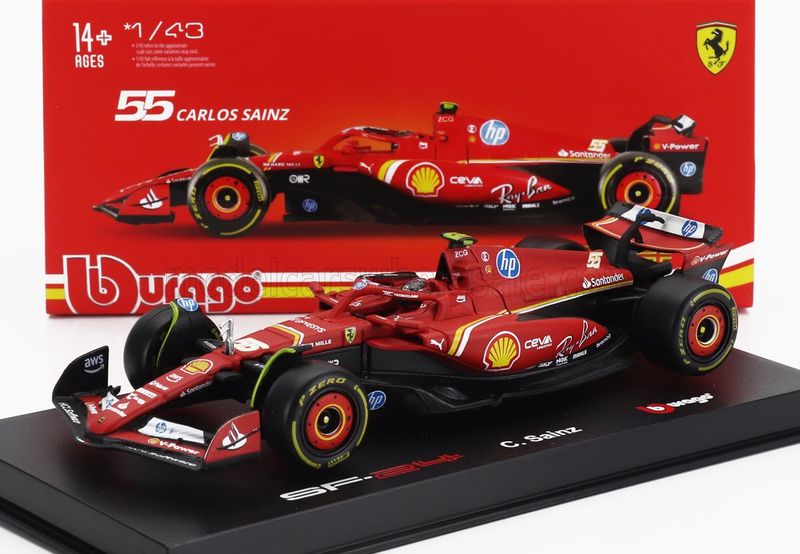 1:43 Bburago Signature - Ferrari F1 SF-24 Team Scuderia Ferrari #55 5th Imola Italy GP 2024 Carlos Sainz - Mit Fahrer & Vitrine *Carmodel Exclusiv*