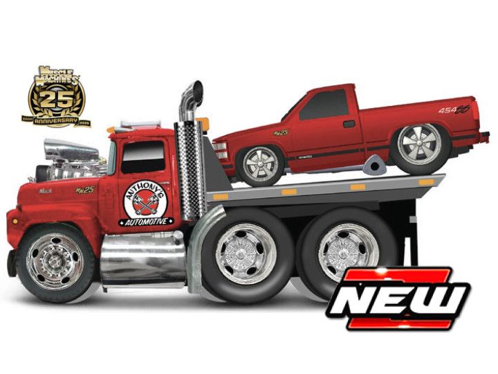 1:64 Maisto Muscle Machines  - Mack R685ST FLATBED 1980 + CHEVROLET 454 SS PICK UP 1993