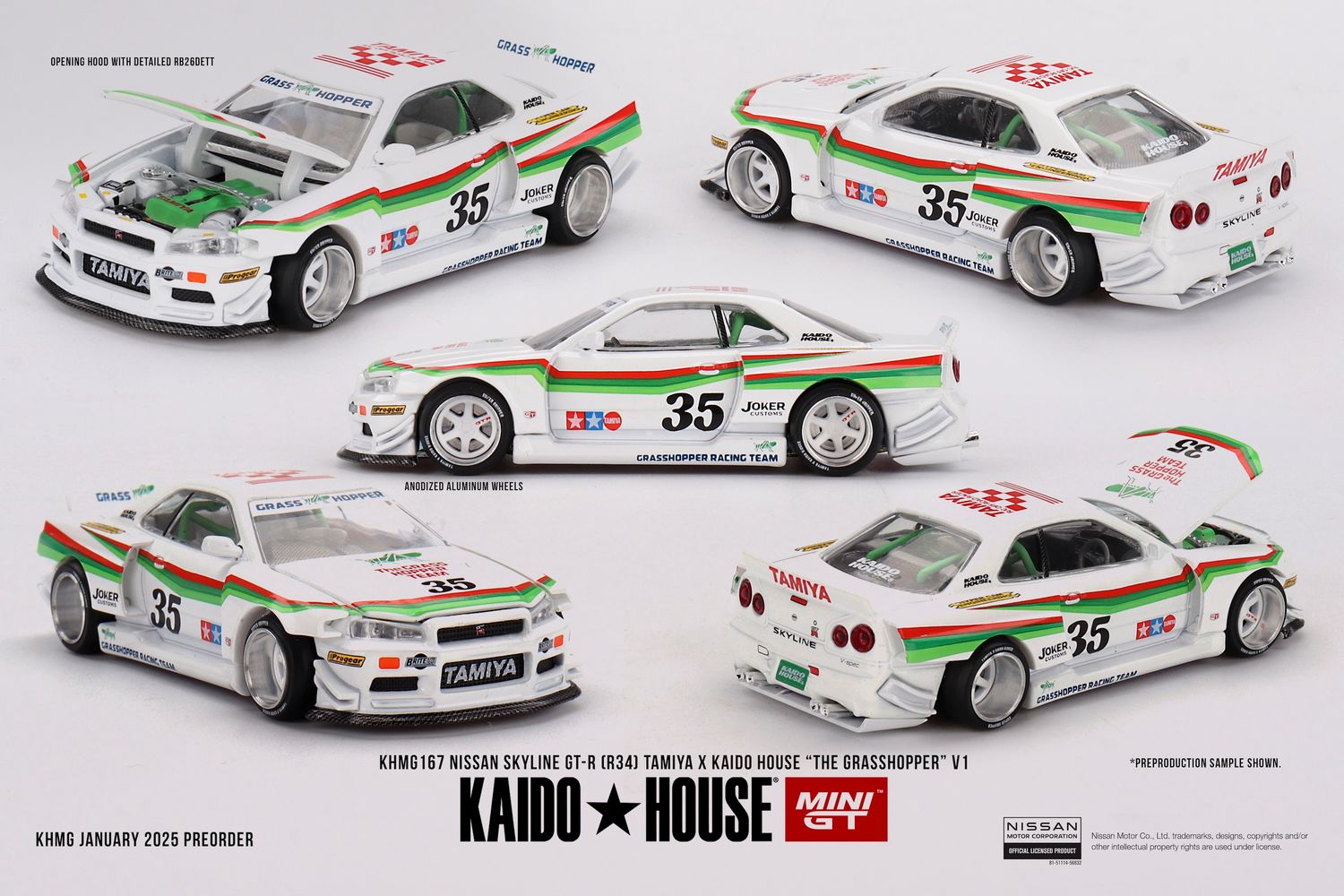 1:64 Mini GT - Nissan Skyline GT-R (R34) Tamiya x Kaido House "The Grasshopper" v1