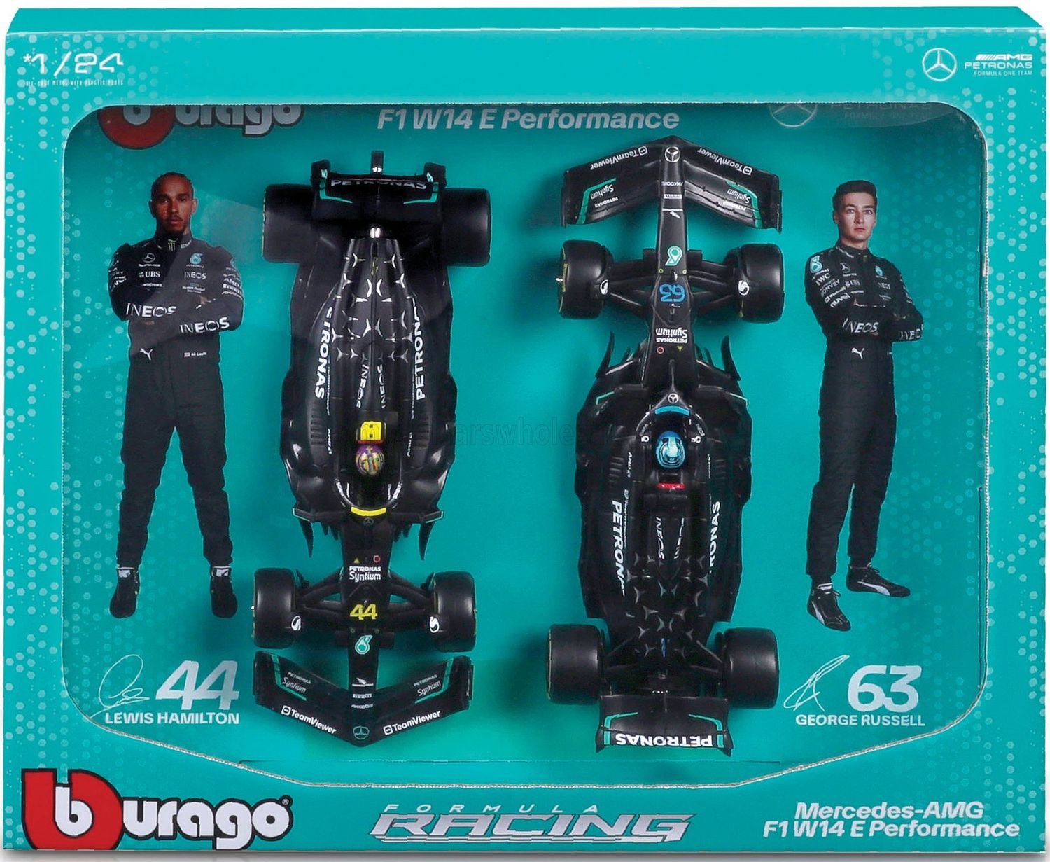 1:24 Bburago - Mercedes GP Set F1 x2 W14 Team Mercedes AMG Petronas Formula One #44 Season 2023 L. Hamliton & #63 G. Russell
