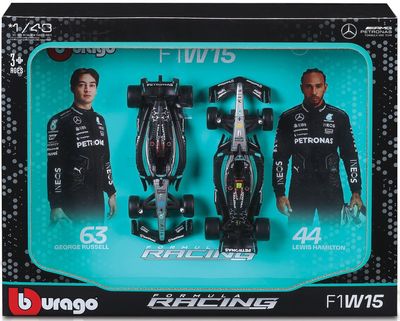 1:43 Bburago - Mercedes GP Set F1 x2 W15 Team mercedes AMG Petronas Formula One #44 Season 2024 L. Hamilton & #63 G. Russell