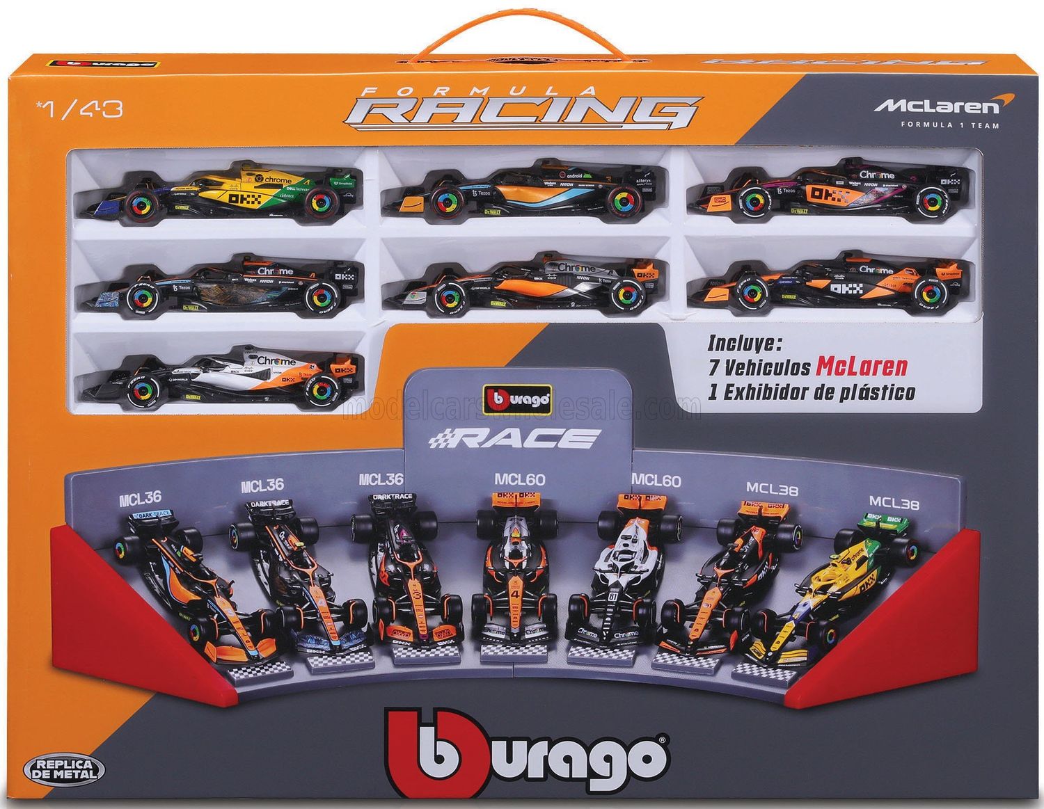 1:43 Bburago - McLaren Set F1 x7 F1 MCL36 Team McLaren #4 2022 + 2x #3 D. Ricciardo - MC60 #4 2023  L. Norris + #81 O. Piastri - CL38 #4 4th Monaco GP 2024 L. Norris + #81 O. Piastri