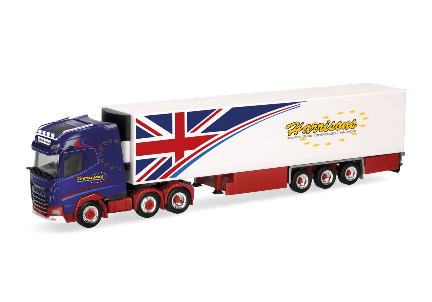 1:87 Herpa - DAF XG+ Kühlkoffer-Sattelzug "Harrisons" (Großbritannien)