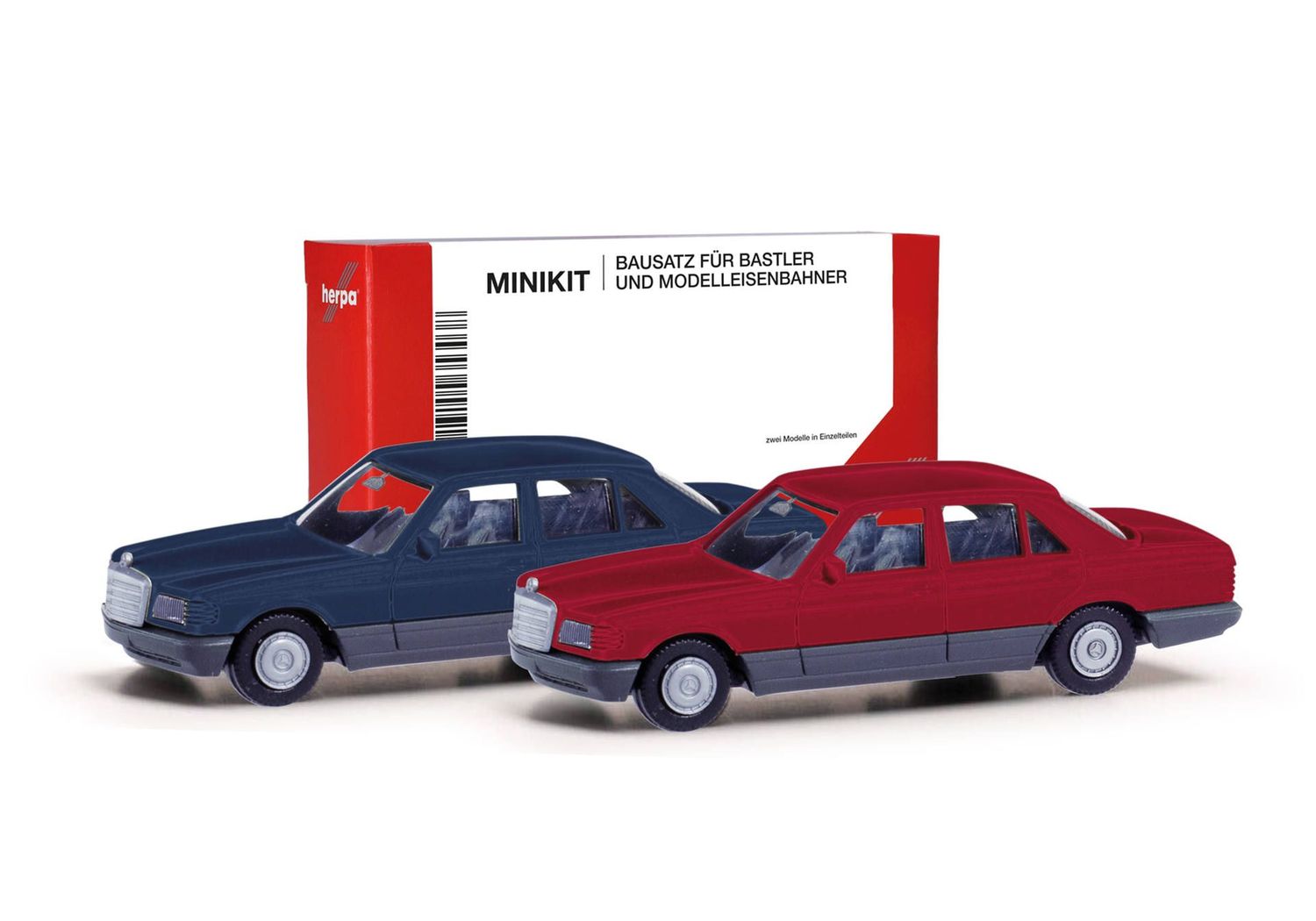 1:87 Herpa - Herpa MiniKit: Mercedes-Benz S-Klasse (W126) saphirblau und weinrot, 2 Stück