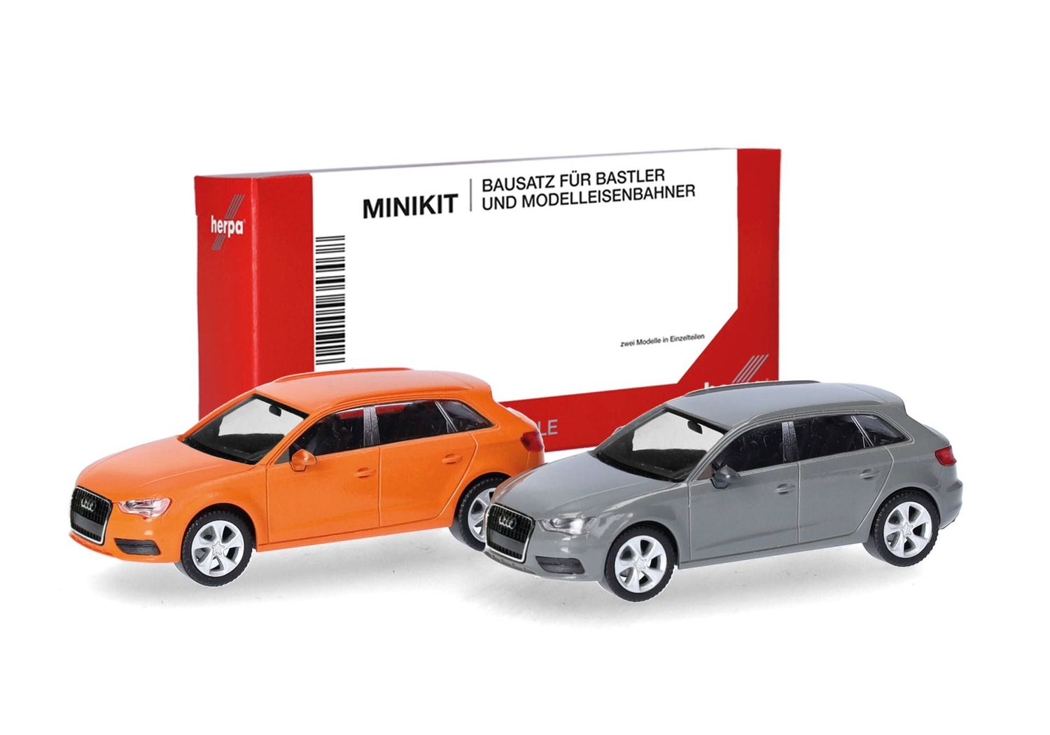 1:87 Herpa - Herpa MiniKit: Audi A3 Sportback (2012) Glutorange und Nardograu, 2 Stück