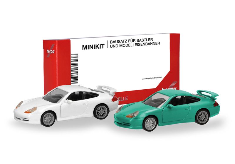 1:87 Herpa - Herpa MiniKit: Porsche 911 GT3 (996) Grandprix Weiß und hellgrün, 2 Stück