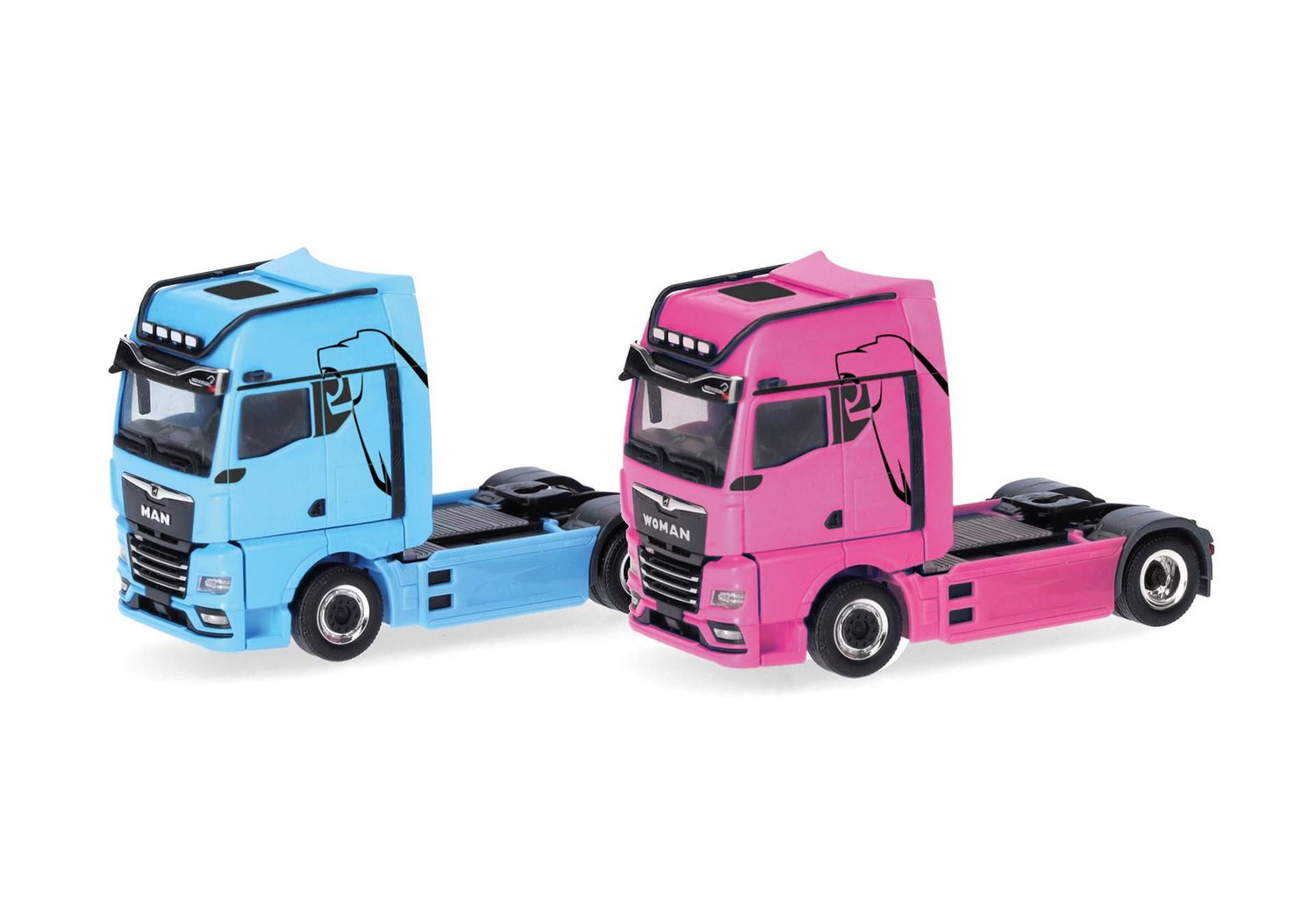 1:87 Herpa - Set WOMAN & MAN eTGX GX Zugmaschinen, 2achs, hellblau und pink