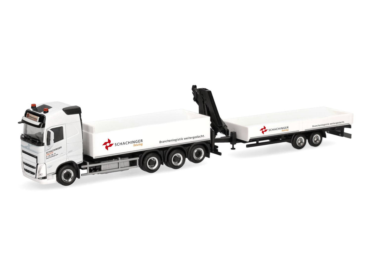 1:87 Herpa - Volvo FH GL 2020 Pritschen-LKW 4achs mit Tiefbetttandemanhänger 2achs "Schachinger" (Österreich)