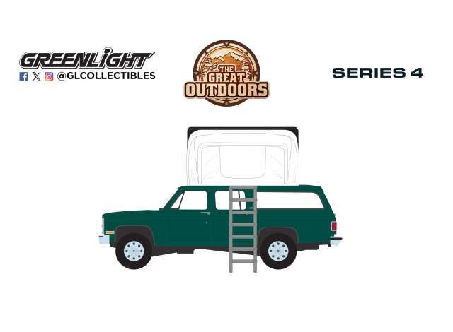 1:64 Greenlight - 1990 Chevrolet Suburban *The Great Outdoors Series 4*, green with Modern Rooftop Camper