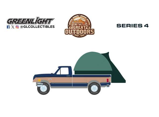 1:64 Greenlight - 1987 Ford F-150 XLT Lariat *The Great Outdoors Series 4*, dark blue/tan with Modern Truck Bed Tent