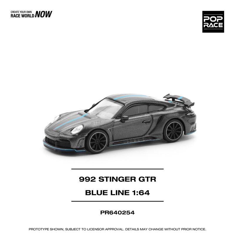 1:64 Pop Race Limited - Porsche 992 Stinger GTR, carbon edition with blue line 1:64 Pop Race Limited - Porsche 992 Stinger GTR, carbon edition with blue line