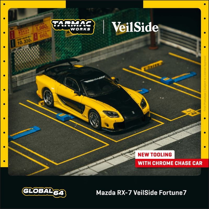 1:64 Tarmac - Mazda RX-7 VeilSide Fortune7, yellow/black 1:64 Tarmac - Mazda RX-7 VeilSide Fortune7, yellow/black
