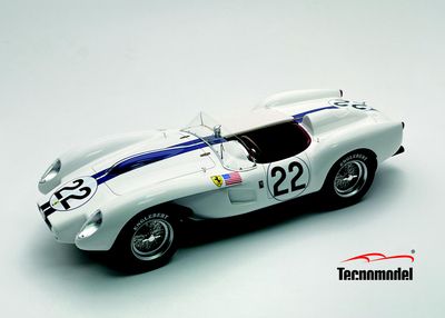 1:18 Tecnomodel - Ferrari 250 TR Ponton-Fender Le Mans 24h 1958 Team Ed Hugus 7th place car #22 Driver: E. Hugus - E. Erickson