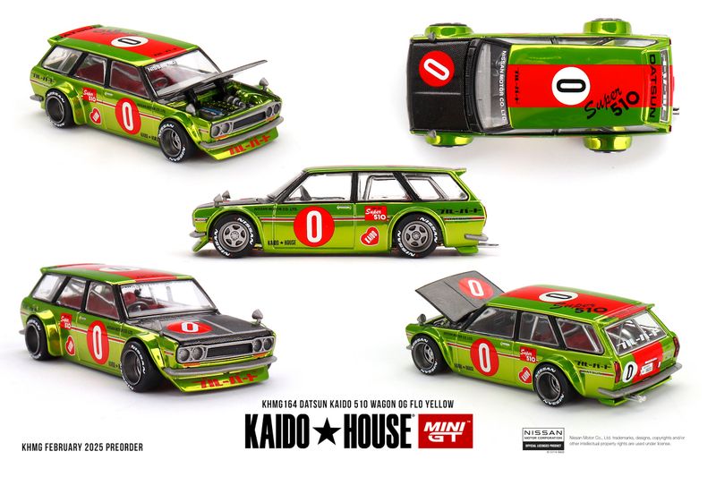 1:64 Mini GT - 1969 Datsun 510 Wagon OG Flow Yellow 1:64 Mini GT - 1969 Datsun 510 Wagon OG Flow Yellow