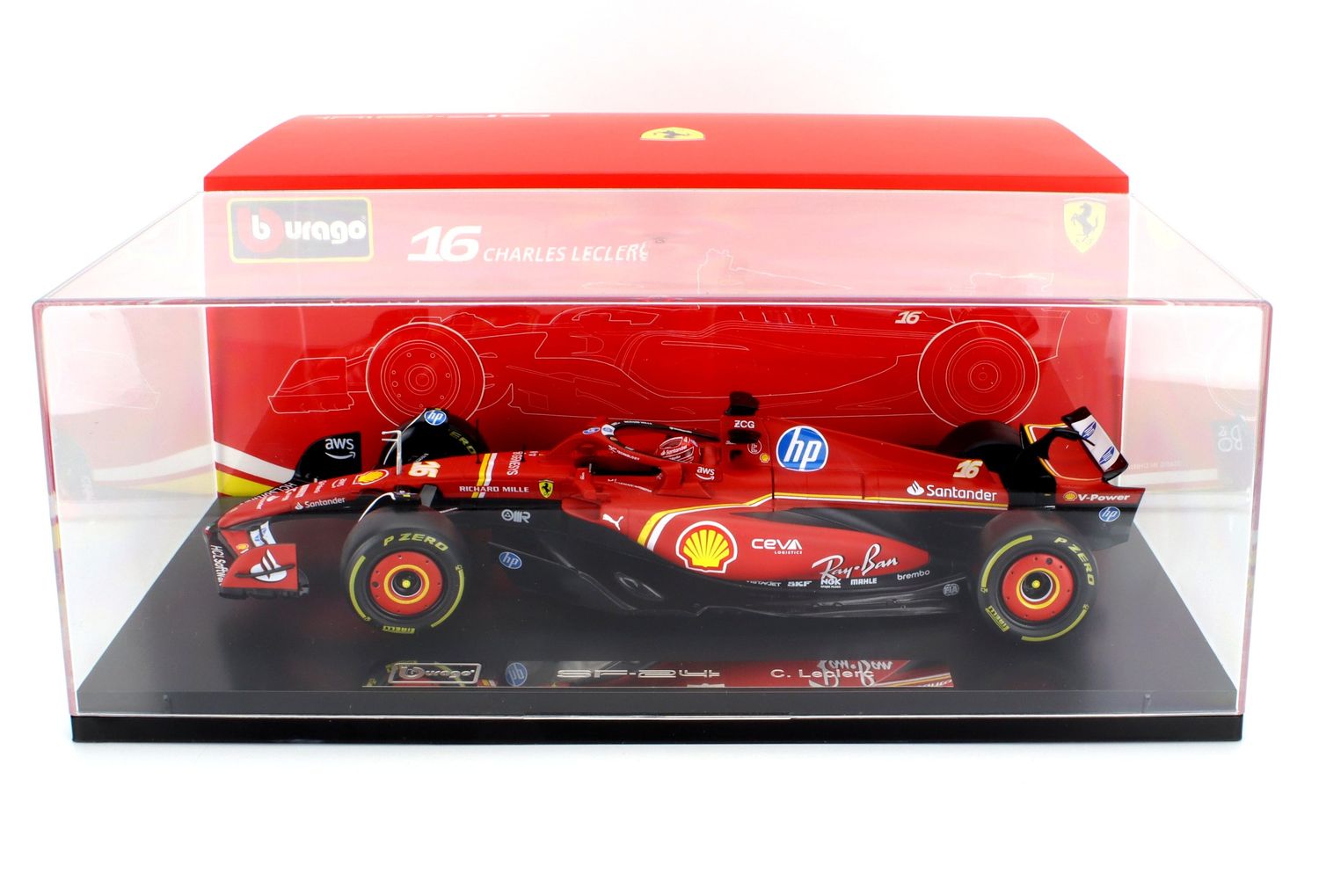 1:18 Bburago Deluxe Version - Ferrari F1 SF-24 Scuderia Ferrari #16 4th Emilia Romagna Imola GP 2024 C. Leclerc