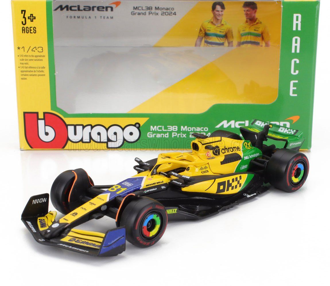 1:43 Bburago - McLaren F1 MCL38 Mercedes Team McLaren #81 2nd Monaco GP (Senna 30th Anniversary) 2024 Oscar Piastri