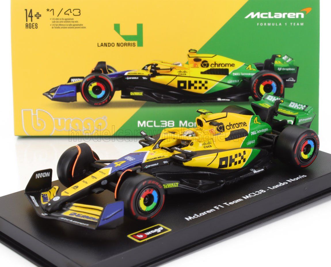 1:43 Bburago Signature - McLaren F1 MCL38 Mercedes Team McLaren #4 4th Monaco GP (Senna 30th Anniversary) 2024 Lando Norris - Mit Fahrer & Vitrine