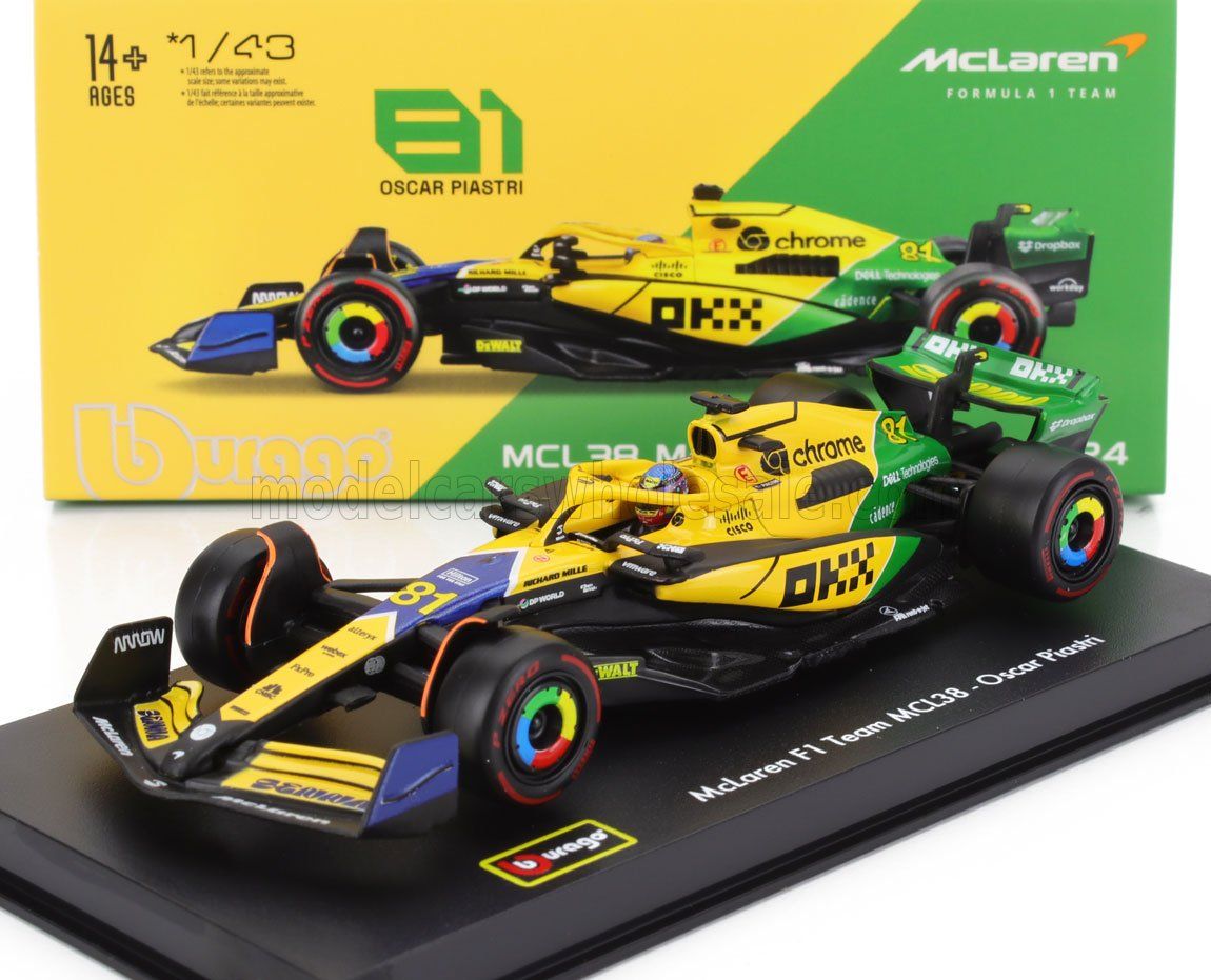 1:43 Bburago Signature - McLaren F1 MCL38 Mercedes Team McLaren #81 2nd Monaco GP (Senna 30th Anniversary) 2024 Oscar Piastri - Mit Fahrer & Vitrine