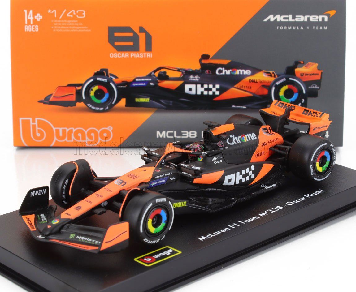 1:43 Bburago Signature - McLaren F1 MCL38 Mercedes Team McLaren #81 Season 2024 Oscar Piastri - Mit Fahrer & Vitrine