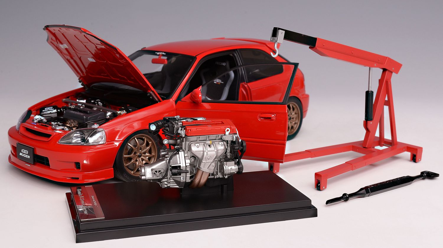 1:18 Motorhelix - 1999 Honda Civic EK9 Type R Mugen Red *With Extra Engine & Accessories*