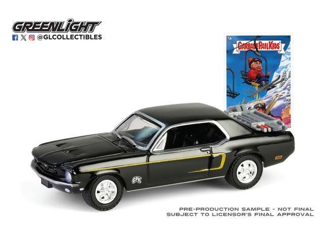 1:64 Greenlight - 1968 Ford Mustang Coupe with Trunk Mounted Ski Rack and Skis (Ski Cliff) *Garbage Pail Kids Series 7*, black