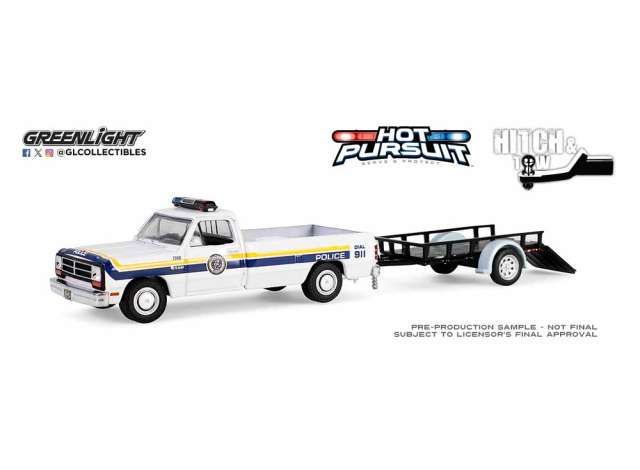 1:64 Greenlight - 1990 Dodge Ram D200 with Utility Trailer – Philadelphia, PA Police Department *Hot Pursuit Hitch & Tow Series 1*