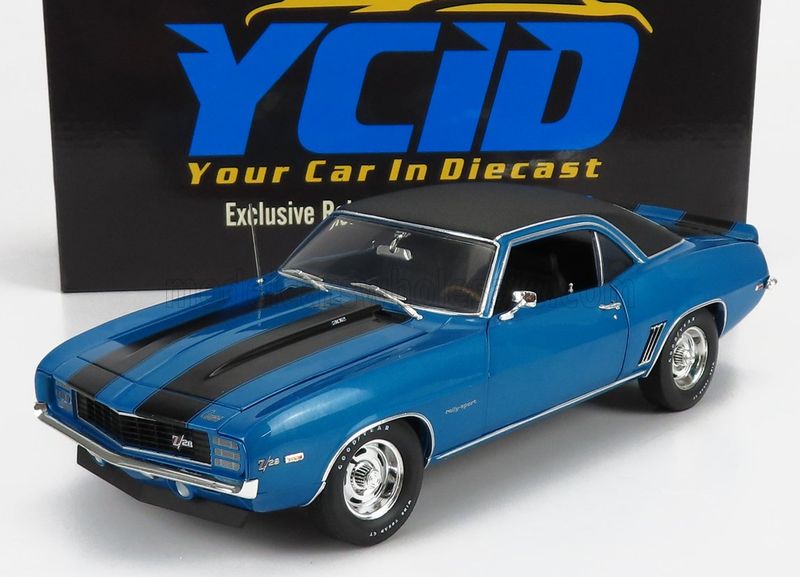 1:18 YCID - 1969 Chevrolet Camaro Z28, lemans blue with black stripes and vinyl roof top