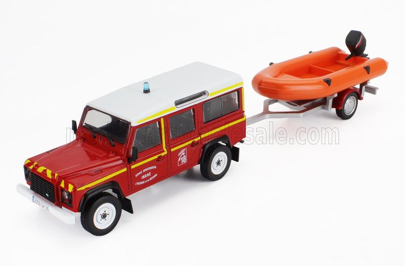 1:43 Hechette - LAND ROVER - DEFENDER 130 PICK-UP CLOSED SERVICE DEPARTEMENTAL INDRE D'INCENDIE ET DE SECOURS FIRE ENGINE WITH MOTORBOAT 1986 1:43 Hechette - LAND ROVER - DEFENDER 130 PICK-UP CLOSED SERVICE DEPARTEMENTAL INDRE D'INCENDIE ET DE SECOURS FIRE ENGINE WITH MOTORBOAT 1986