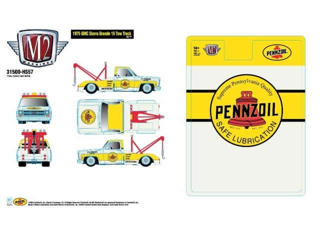 1:64 M2 Machines - 1975 GMC Sierra Grande 15 Tow Truck, yellow/white