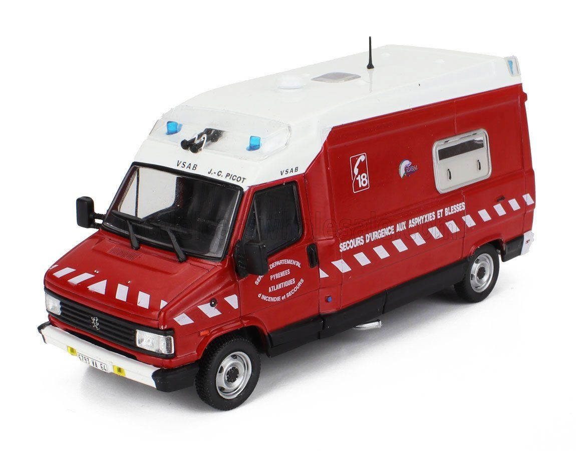 1:43 Hechette - PEUGEOT - J5 MAXUM VAN FIRE ENGINE SECOURS D'URGENCE AUX ASPHYXIES ET BLESSES 1982