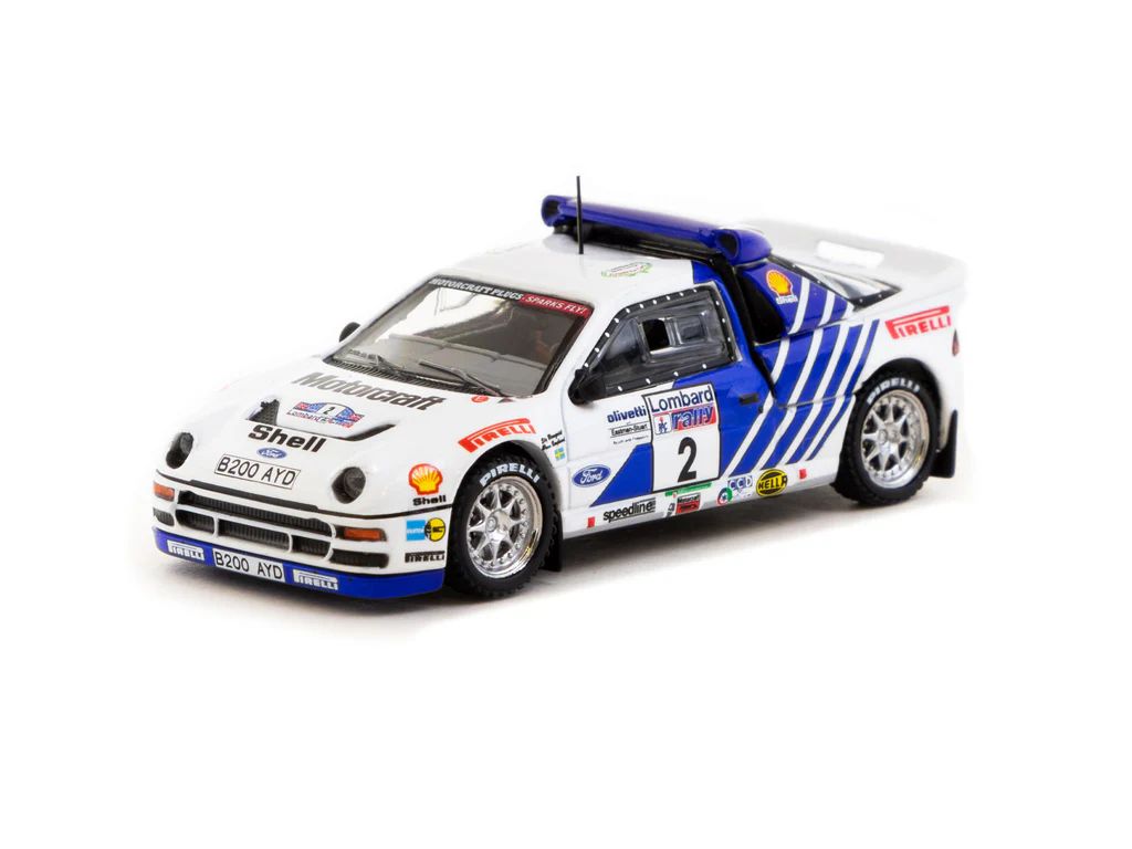 1:64 Tarmac - 1986 Ford RS200 Lombard RAC Rally #2 Stig Blomqvist/Bruno Berglund, white/blue